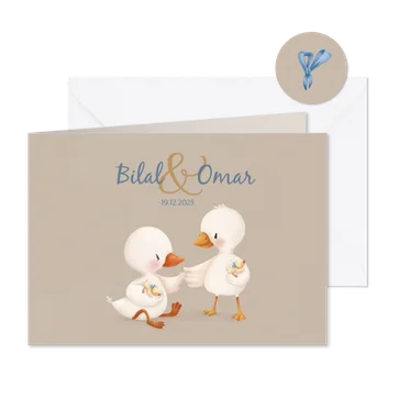 Geboortekaartje tweeling jongens eendjes illustratie